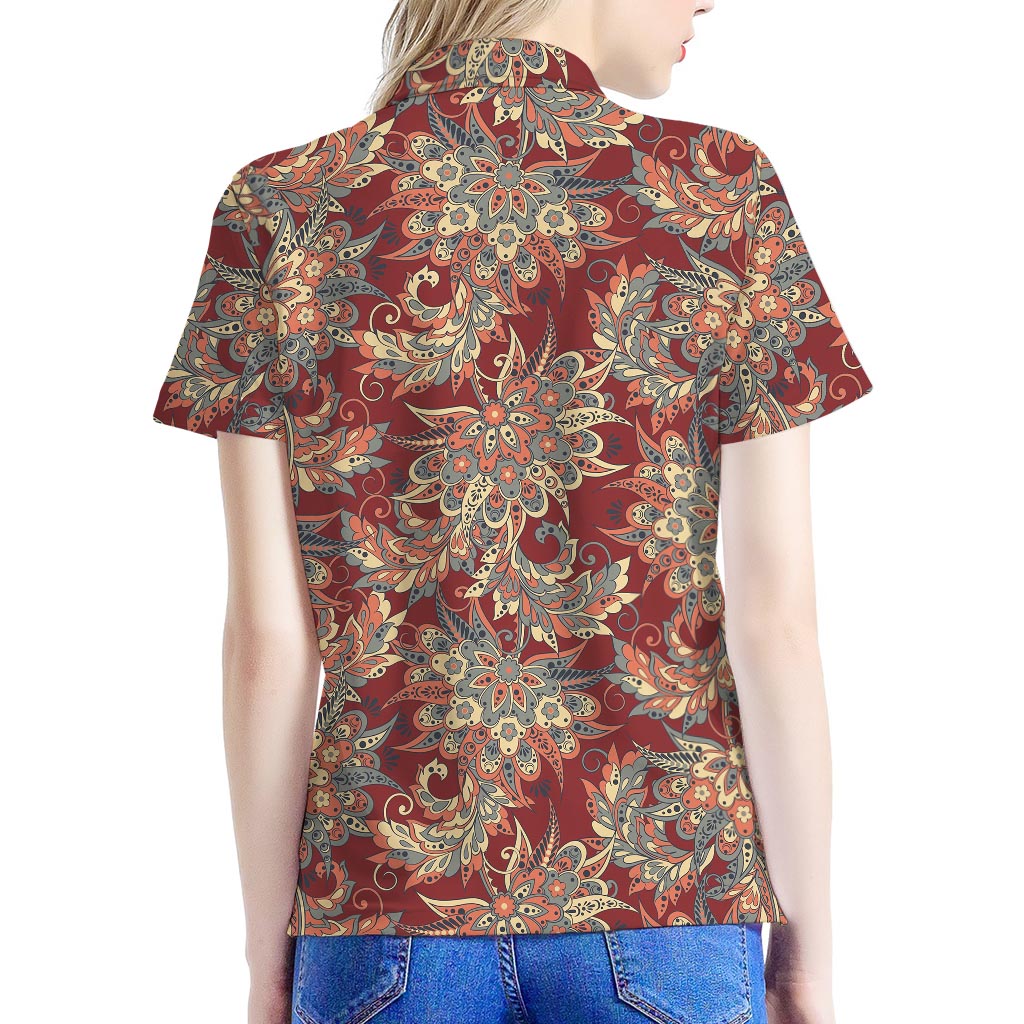 Brick Floral Bohemian Pattern Print Women's Polo Shirt