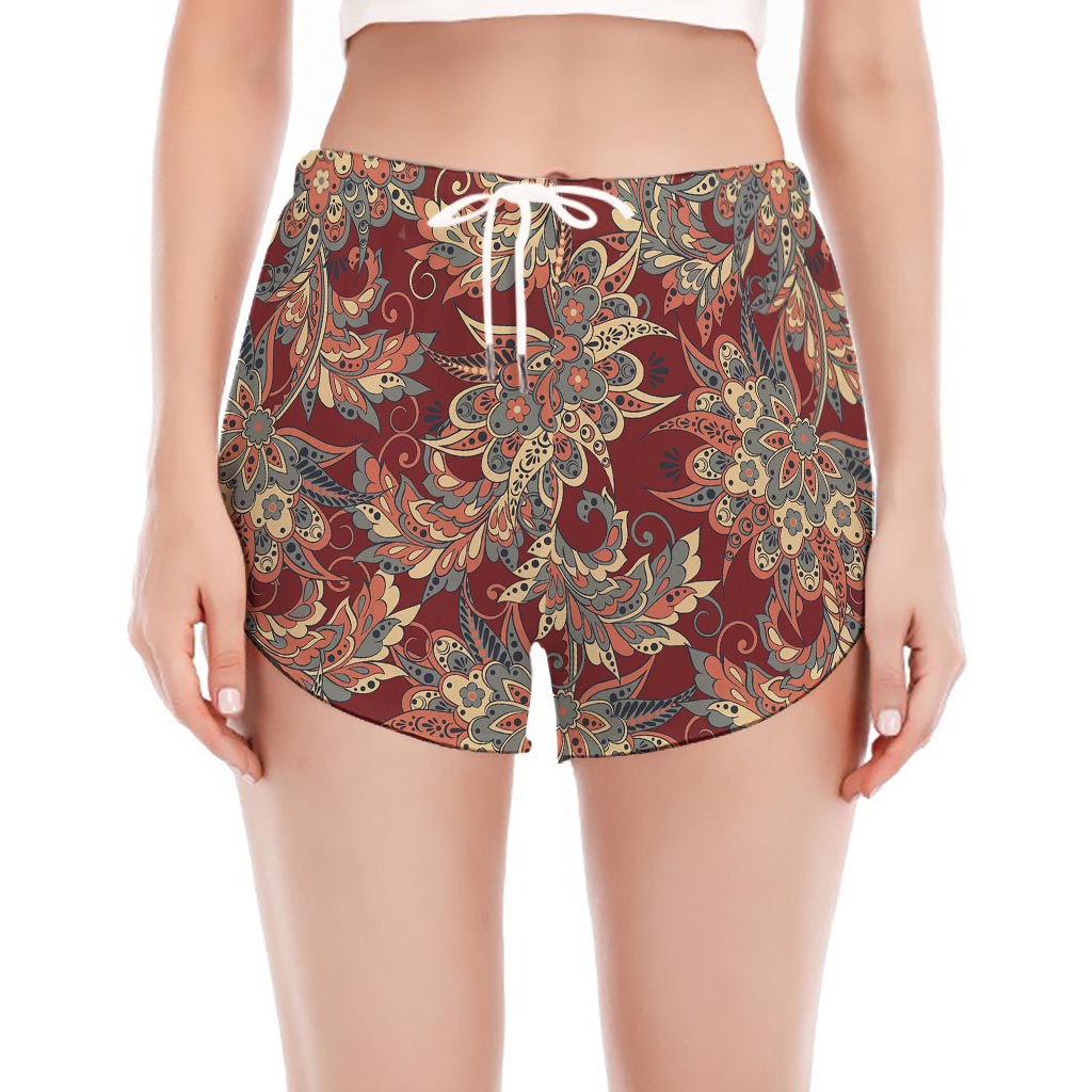 Brick Floral Bohemian Pattern Print Women's Split Running Shorts