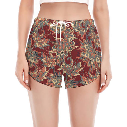 Brick Floral Bohemian Pattern Print Women's Split Running Shorts