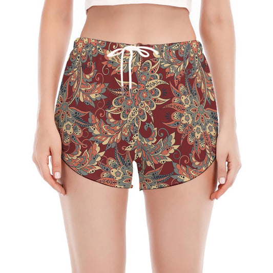 Brick Floral Bohemian Pattern Print Women's Split Running Shorts