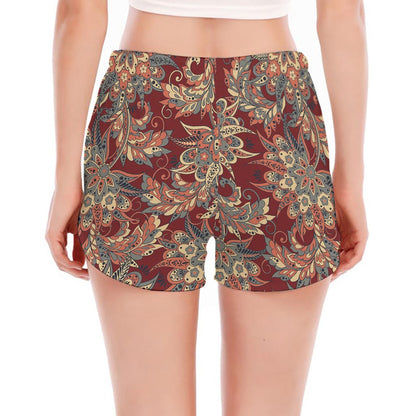 Brick Floral Bohemian Pattern Print Women's Split Running Shorts