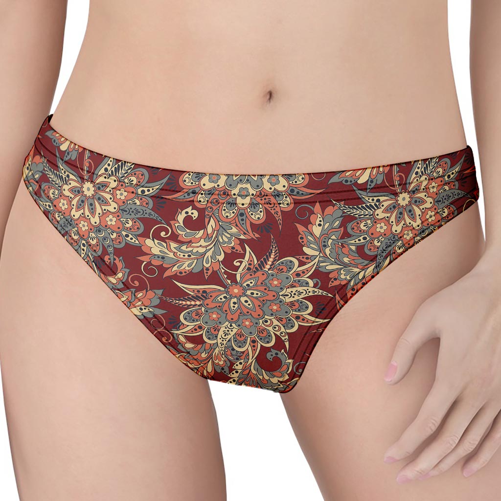 Brick Floral Bohemian Pattern Print Women's Thong