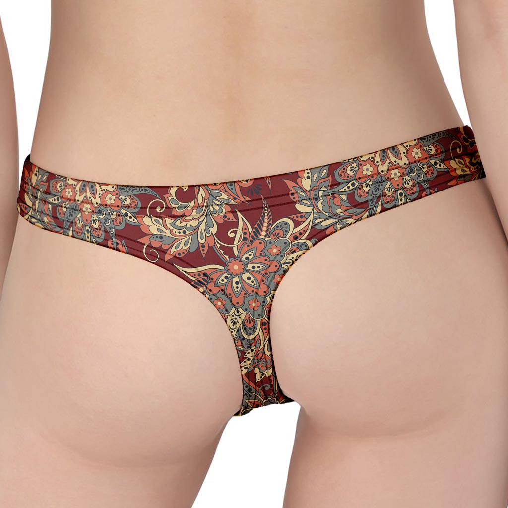 Brick Floral Bohemian Pattern Print Women's Thong