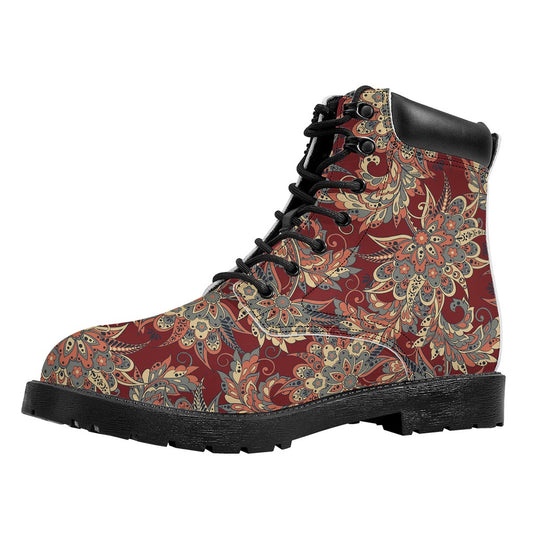 Brick Floral Bohemian Pattern Print Work Boots