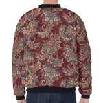 Brick Floral Bohemian Pattern Print Zip Sleeve Bomber Jacket