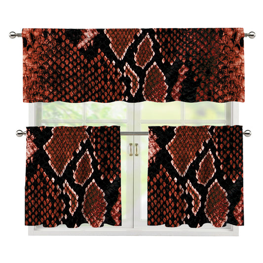 Brick Red Python Snakeskin Print 3 Piece Kitchen Curtains