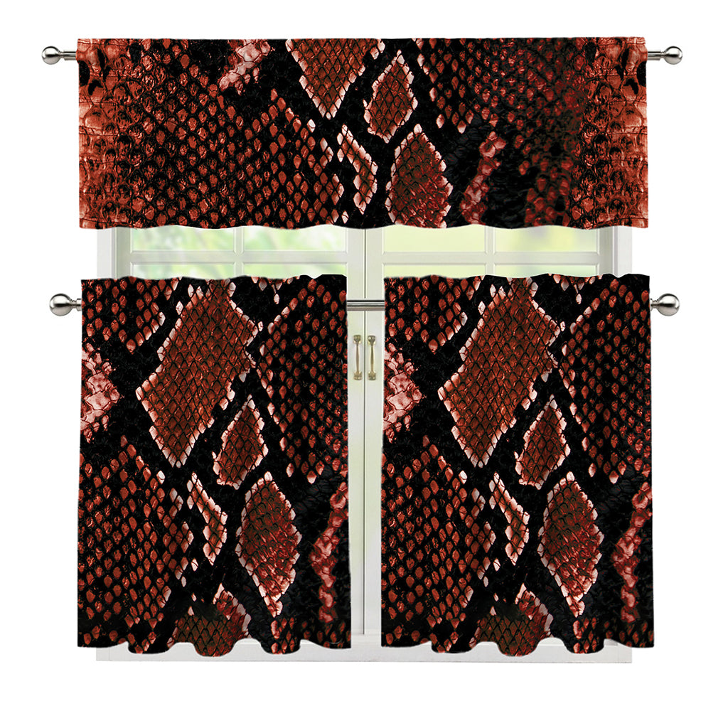 Brick Red Python Snakeskin Print 3 Piece Kitchen Curtains