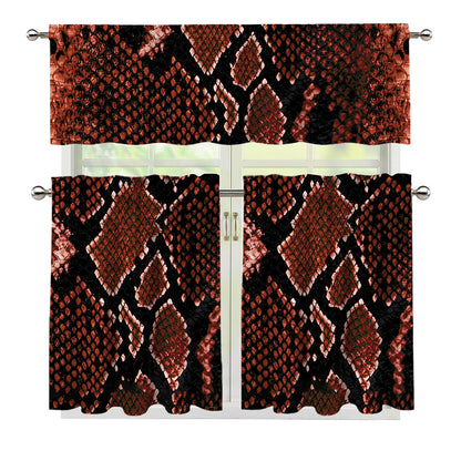 Brick Red Python Snakeskin Print 3 Piece Kitchen Curtains