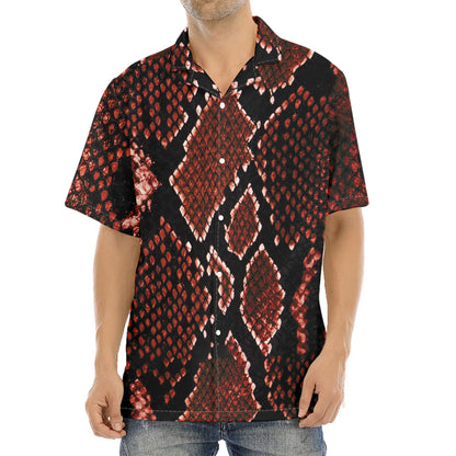 Brick Red Python Snakeskin Print Aloha Shirt