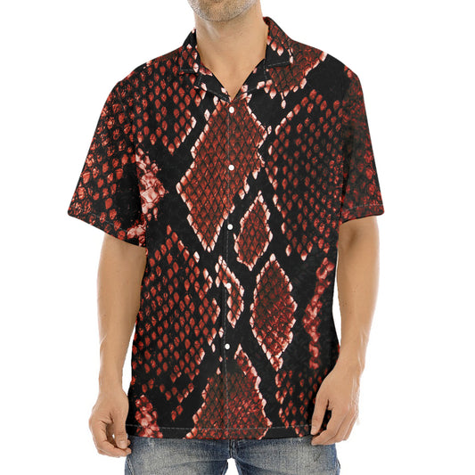 Brick Red Python Snakeskin Print Aloha Shirt