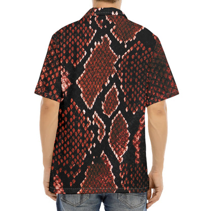 Brick Red Python Snakeskin Print Aloha Shirt