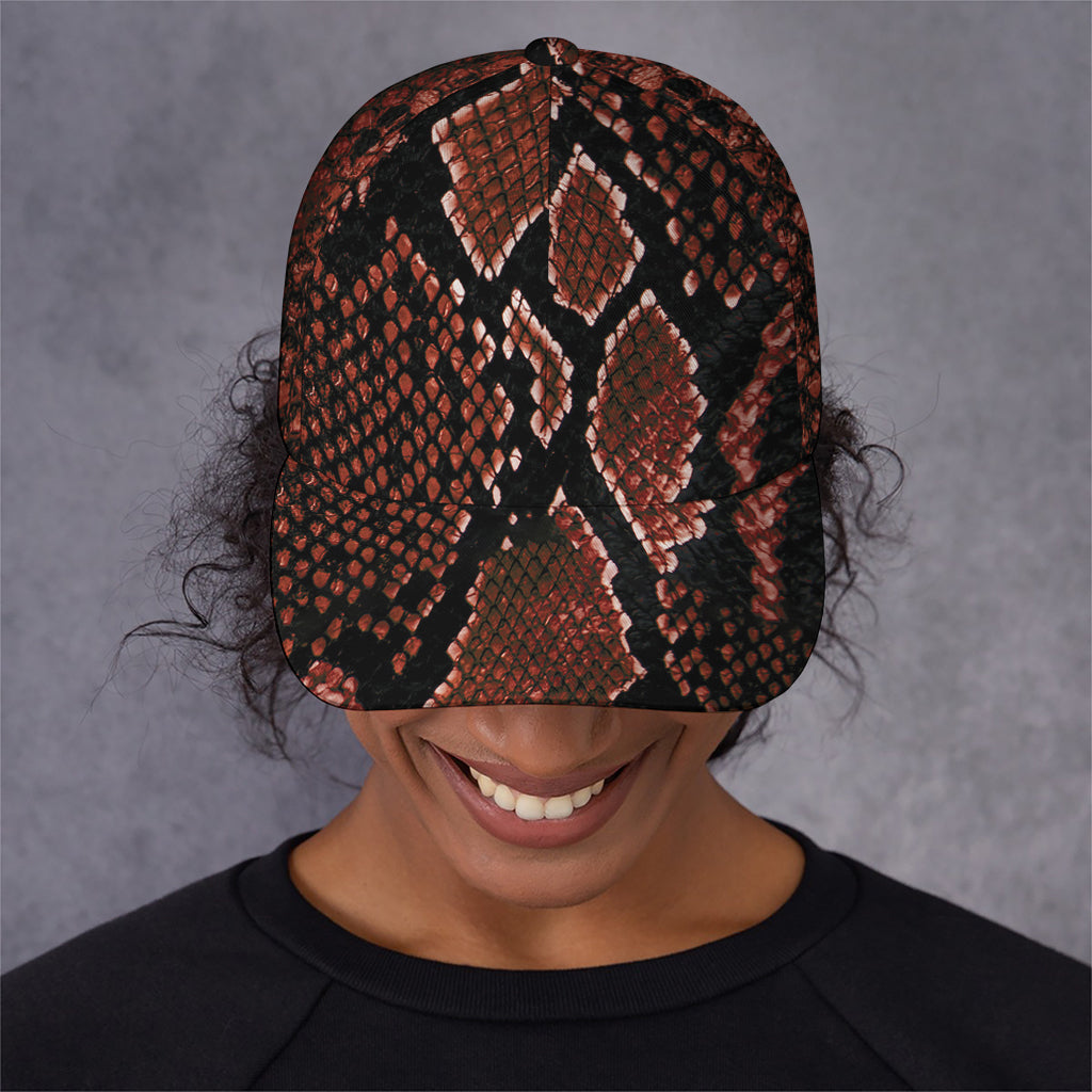 Brick Red Python Snakeskin Print Baseball Cap
