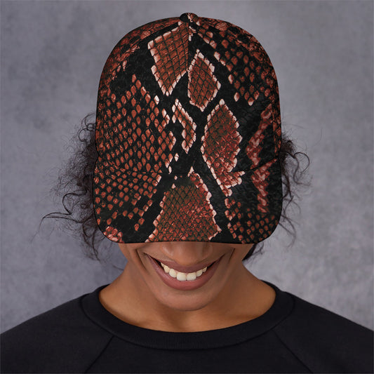 Brick Red Python Snakeskin Print Baseball Cap