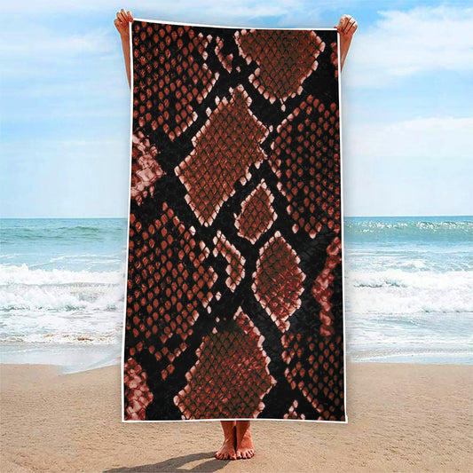 Brick Red Python Snakeskin Print Beach Towel