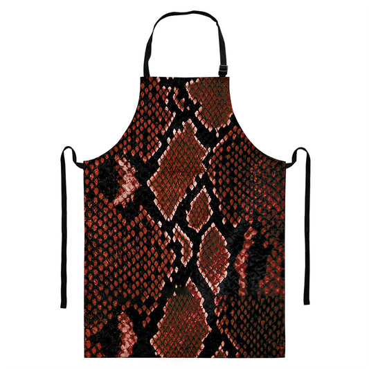Brick Red Python Snakeskin Print Bib Apron With Pocket