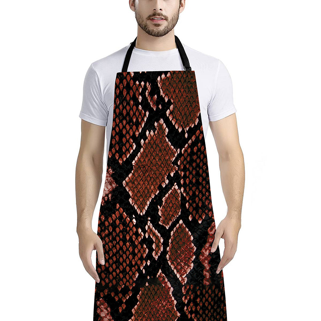 Brick Red Python Snakeskin Print Bib Apron With Pocket