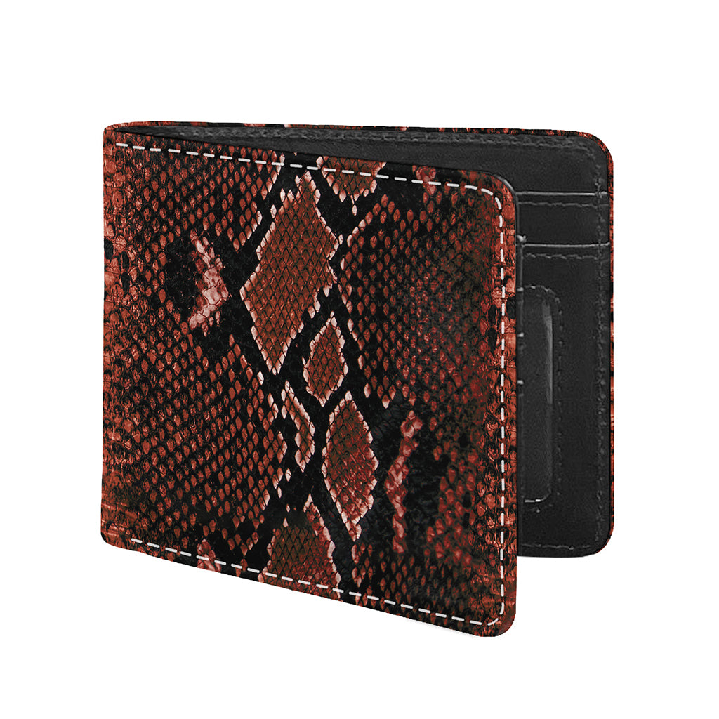 Brick Red Python Snakeskin Print Bifold Wallet