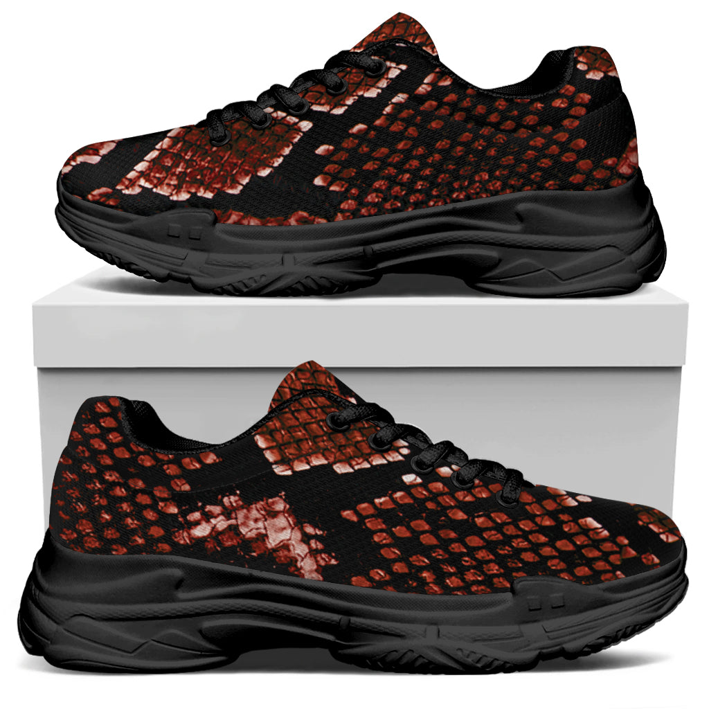 Brick Red Python Snakeskin Print Black Chunky Shoes