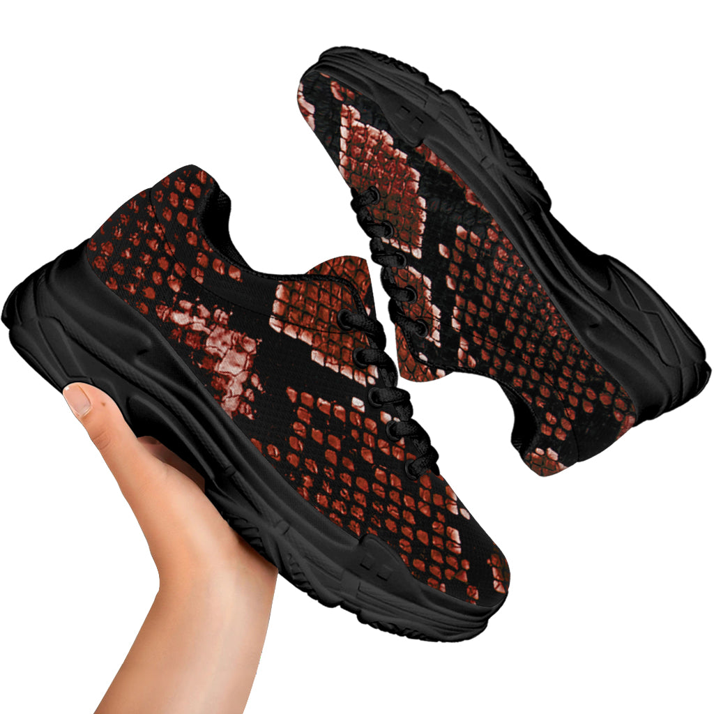 Brick Red Python Snakeskin Print Black Chunky Shoes
