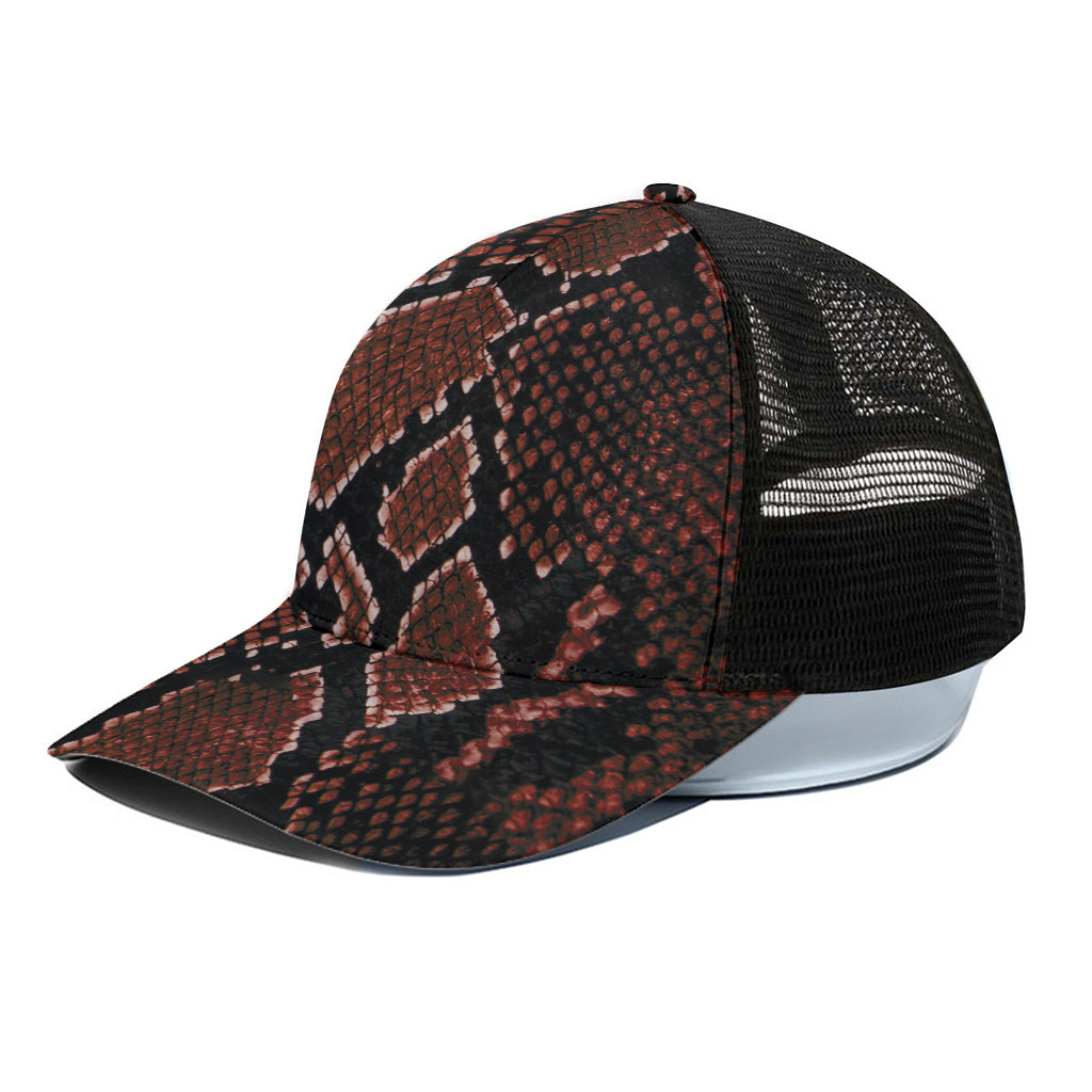 Brick Red Python Snakeskin Print Black Mesh Trucker Cap