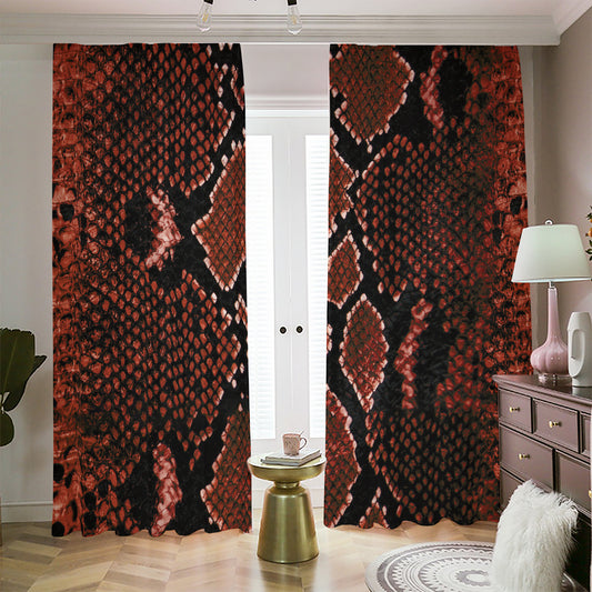 Brick Red Python Snakeskin Print Blackout Pencil Pleat Curtains