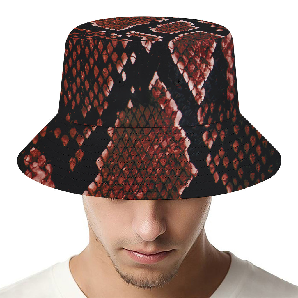 Brick Red Python Snakeskin Print Bucket Hat