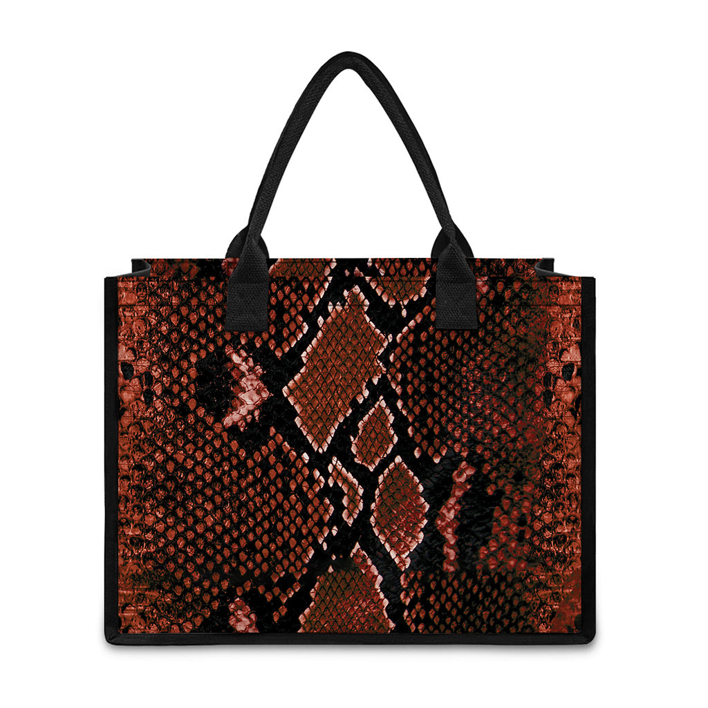 Brick Red Python Snakeskin Print Canvas Tote Bag