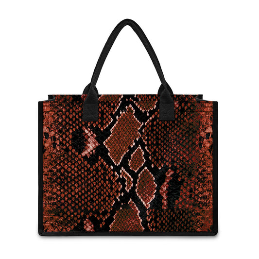Brick Red Python Snakeskin Print Canvas Tote Bag