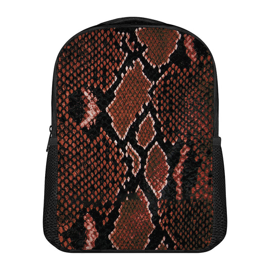 Brick Red Python Snakeskin Print Casual Backpack