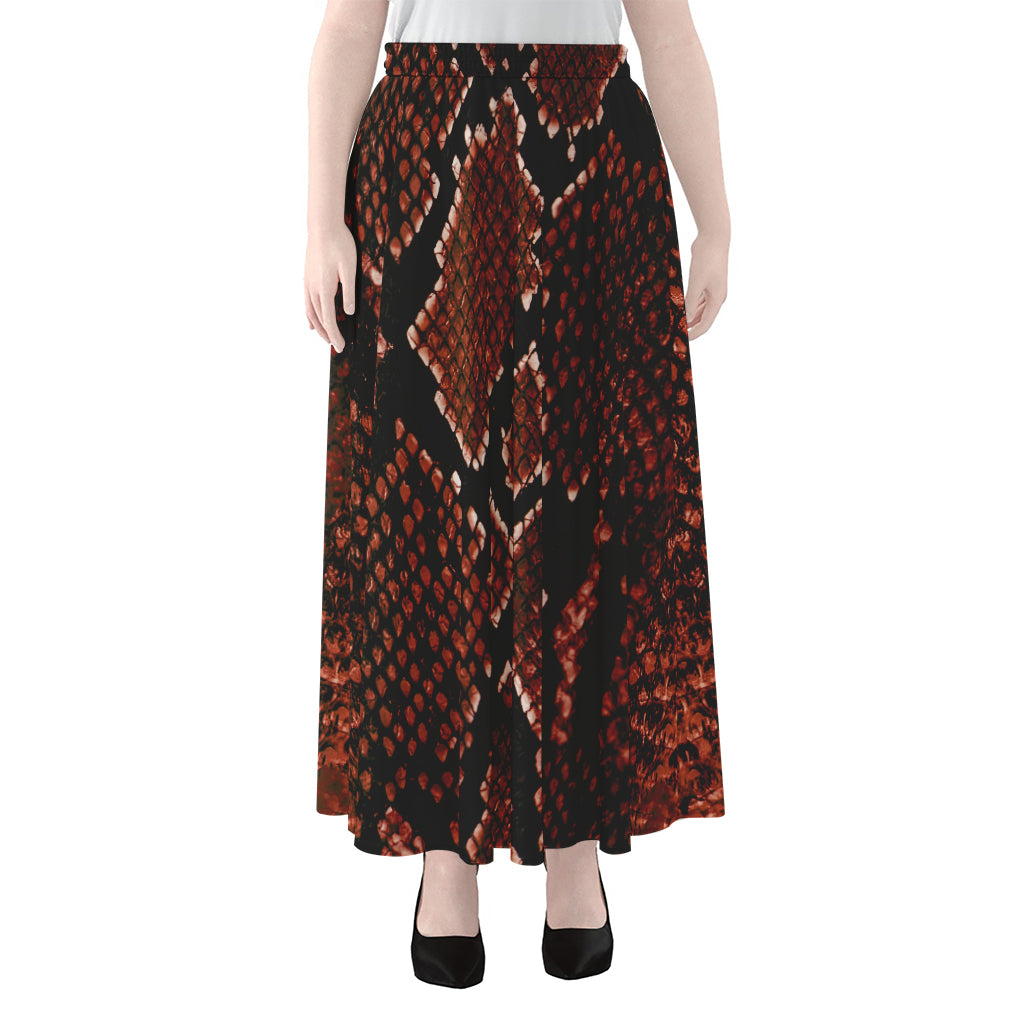Brick Red Python Snakeskin Print Chiffon Maxi Skirt
