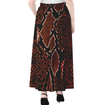 Brick Red Python Snakeskin Print Chiffon Maxi Skirt