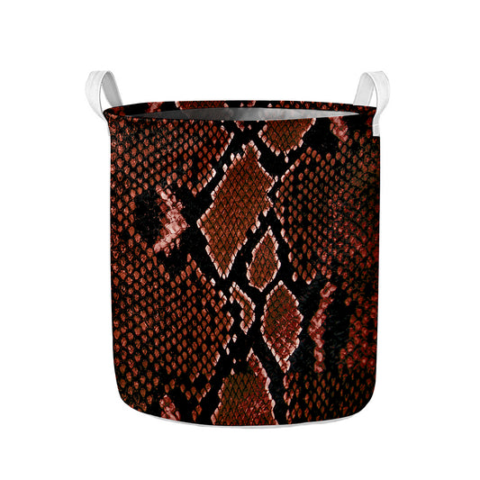 Brick Red Python Snakeskin Print Collapsible Laundry Basket