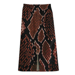 Brick Red Python Snakeskin Print Cotton Front Slit Maxi Skirt