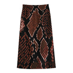 Brick Red Python Snakeskin Print Cotton Front Slit Maxi Skirt