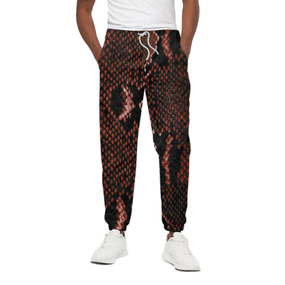 Brick Red Python Snakeskin Print Cotton Pants