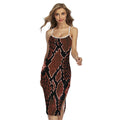 Brick Red Python Snakeskin Print Cross Back Cami Dress