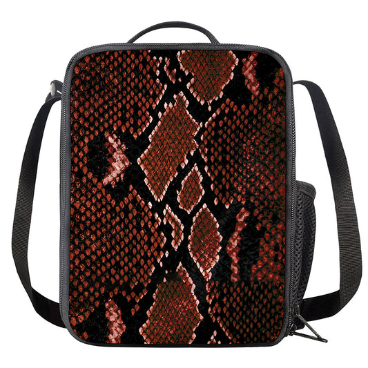 Brick Red Python Snakeskin Print Crossbody Lunch Bag