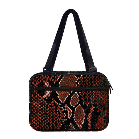 Brick Red Python Snakeskin Print Double Strap Bible Bag