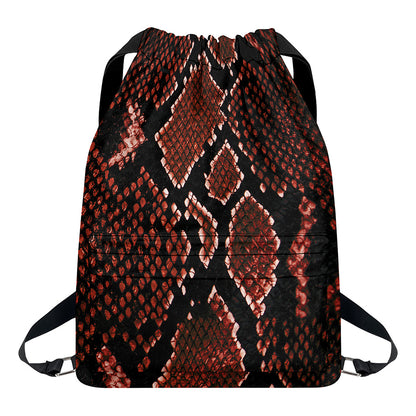 Brick Red Python Snakeskin Print Drawstring Backpack