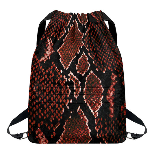 Brick Red Python Snakeskin Print Drawstring Backpack