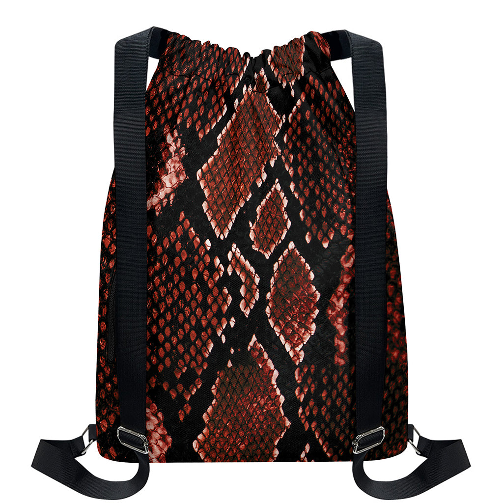 Brick Red Python Snakeskin Print Drawstring Backpack