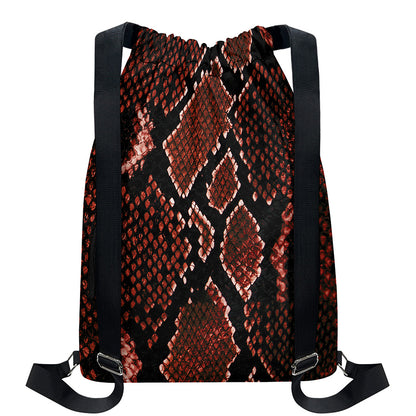 Brick Red Python Snakeskin Print Drawstring Backpack
