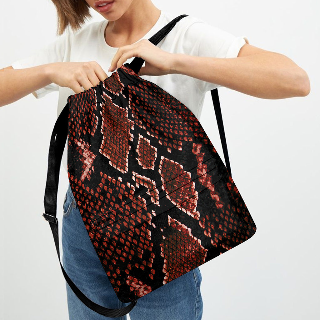 Brick Red Python Snakeskin Print Drawstring Backpack