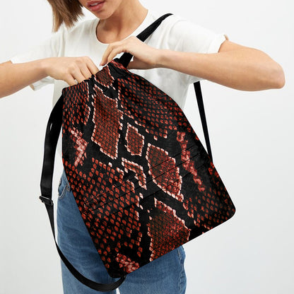 Brick Red Python Snakeskin Print Drawstring Backpack
