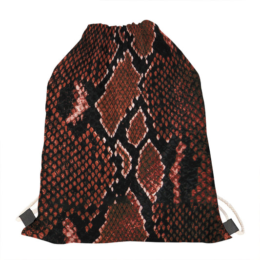 Brick Red Python Snakeskin Print Drawstring Bag