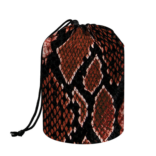 Brick Red Python Snakeskin Print Drawstring Makeup Bag