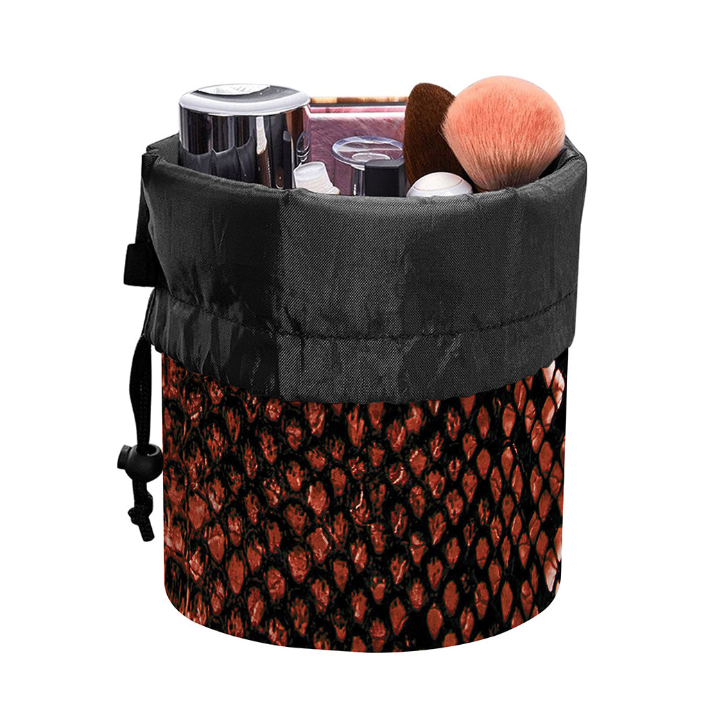 Brick Red Python Snakeskin Print Drawstring Makeup Bag