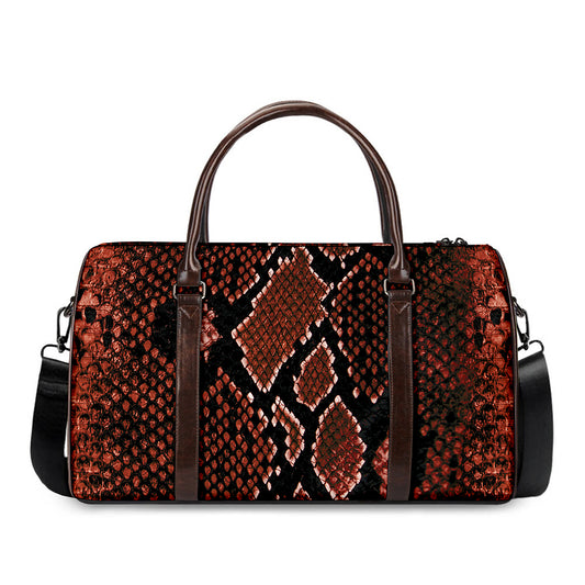 Brick Red Python Snakeskin Print Duffle Bag