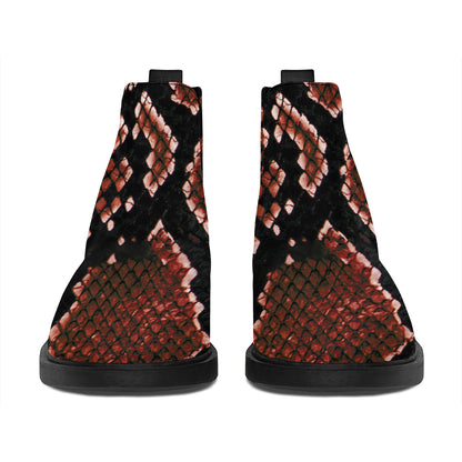 Brick Red Python Snakeskin Print Flat Ankle Boots