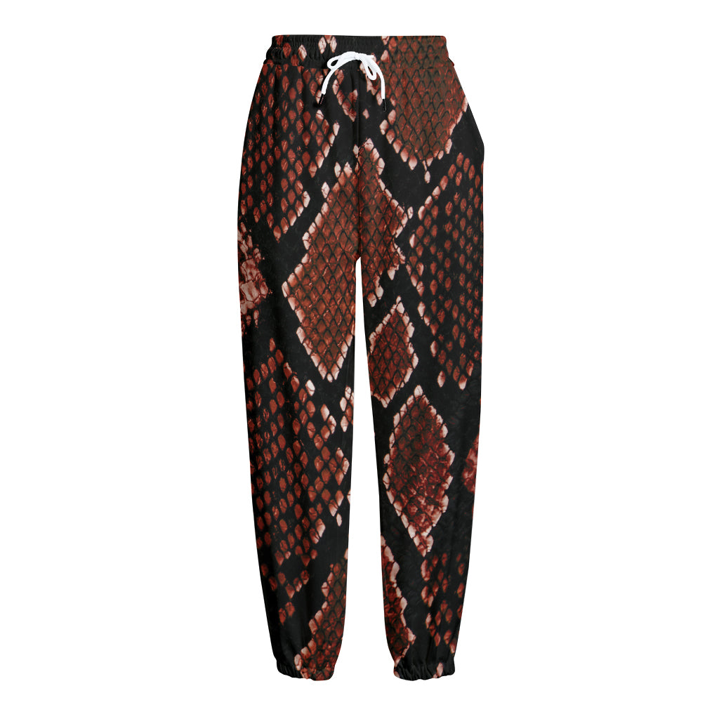 Brick Red Python Snakeskin Print Fleece Lined Knit Pants